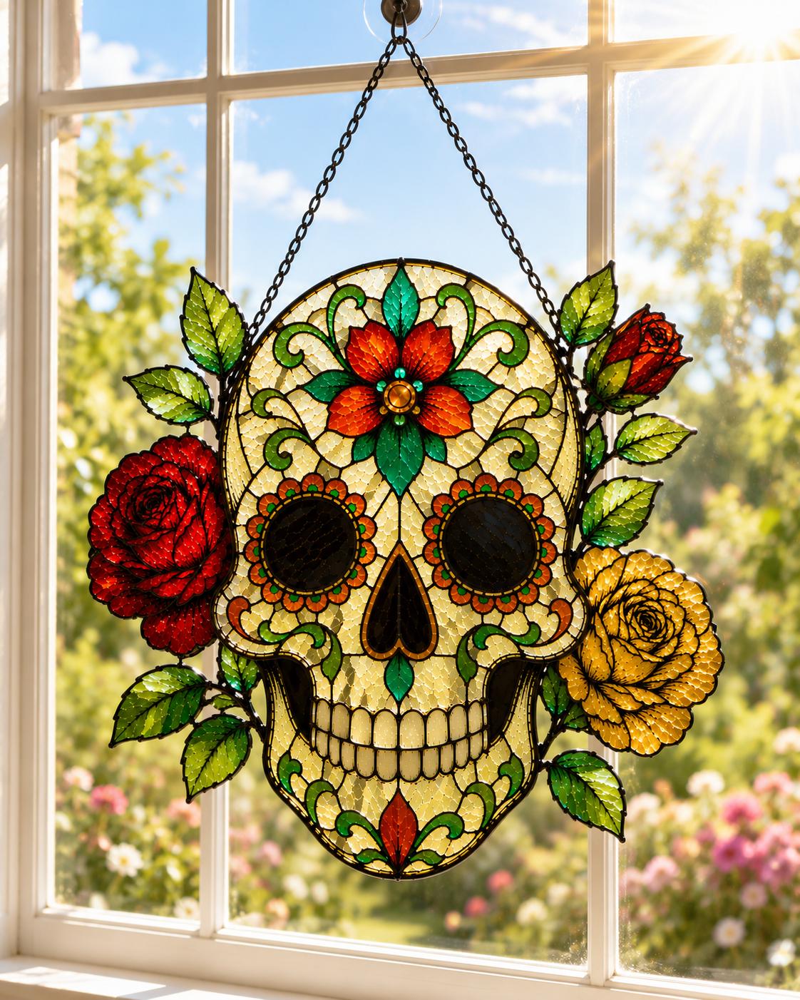 Sugar Skull Suncatcher - Floral Skull Acrylic Window Hanging - image 4