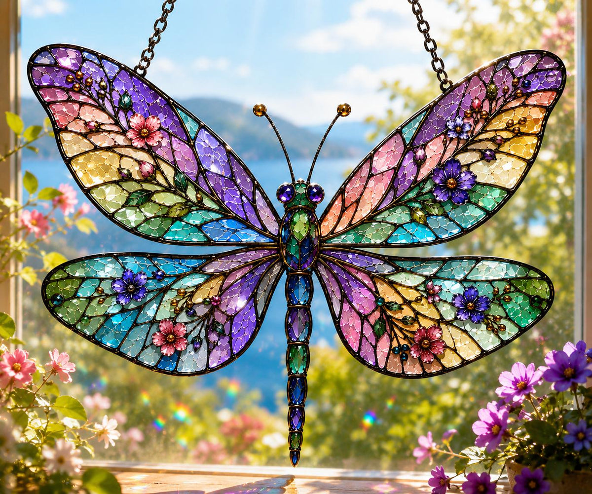 Floral Dragonfly Window Hanging - Acrylic Suncatcher