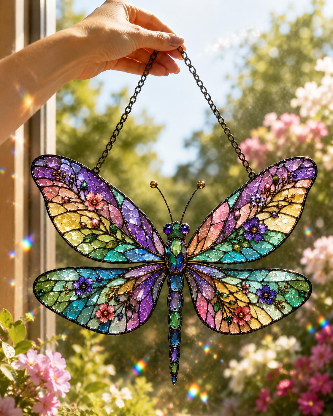 Floral Dragonfly Window Hanging - Acrylic Suncatcher - image 3
