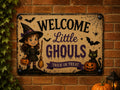 Halloween Porch Sign - Welcome Little Ghouls Metal Wall Decor