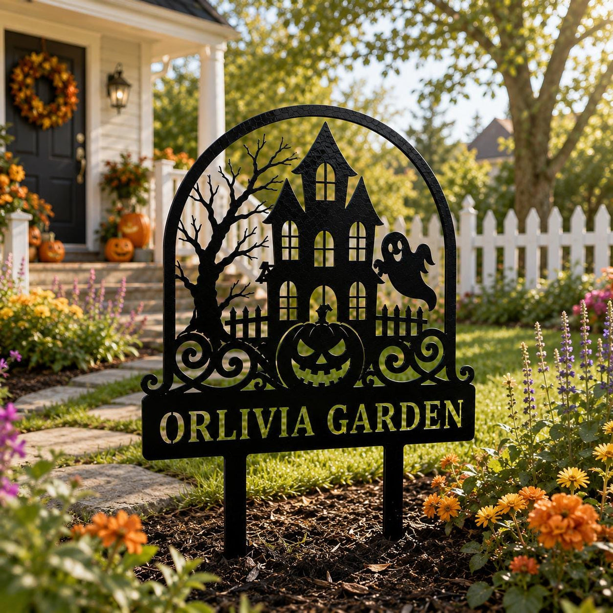 Haunted House Yard Sign - Personalized Halloween Garden Stake