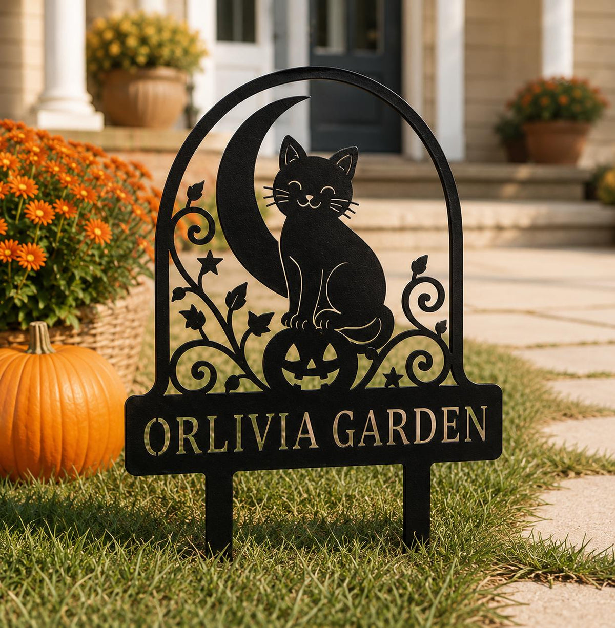 Personalized Halloween Garden Sign - Black Cat Pumpkin Yard Stake - image 3