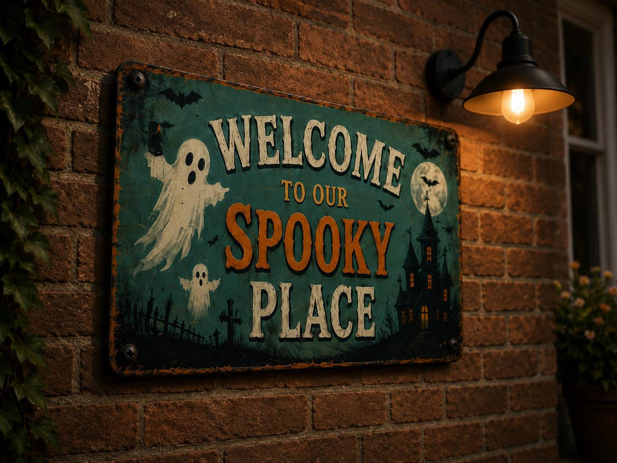 Welcome to Our Spooky Place Sign - Vintage Ghost Porch Decor - image 2