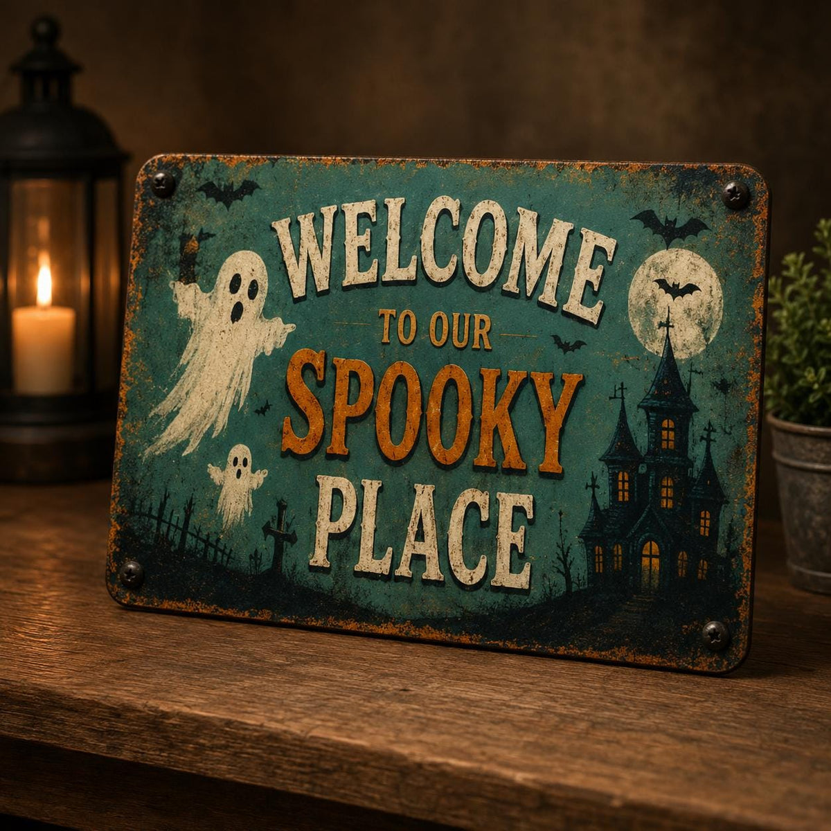 Welcome to Our Spooky Place Sign - Vintage Ghost Porch Decor - image 5