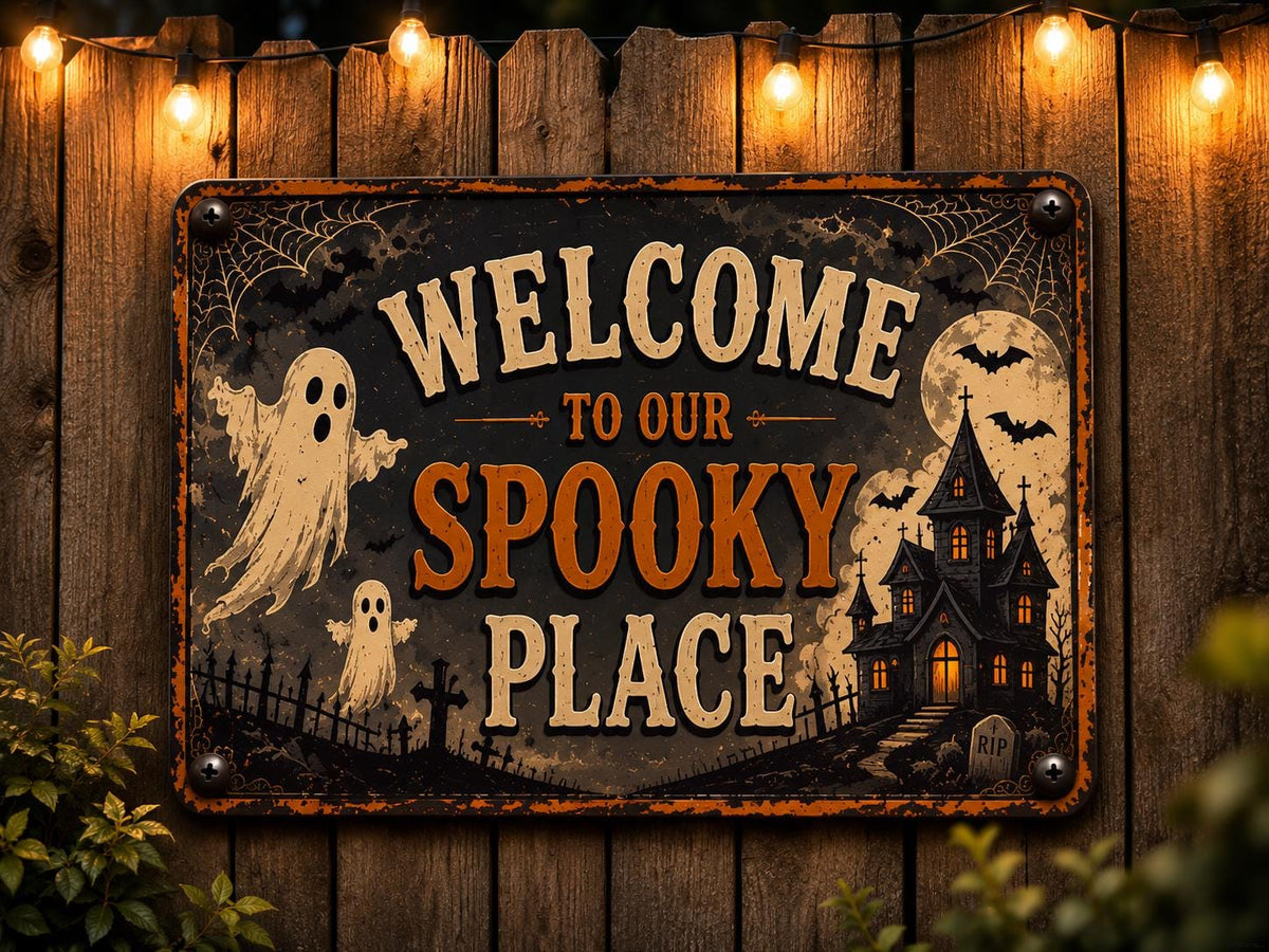 Vintage Halloween Metal Sign - Welcome to Our Spooky Place - image 2