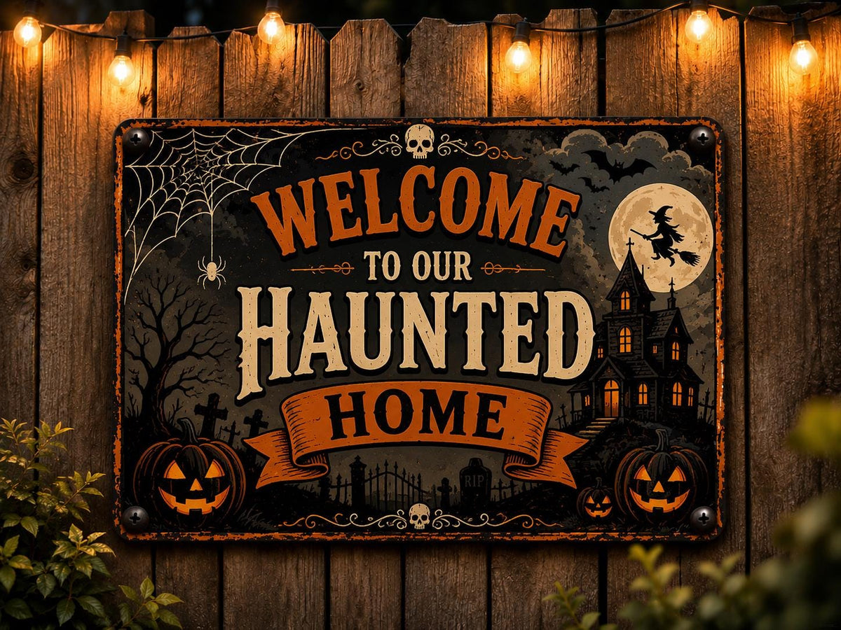 Welcome to Our Haunted Home Sign - Vintage Halloween Porch Decor - image 3