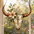Longhorn Skull Suncatcher - Floral Acrylic Window Hanging