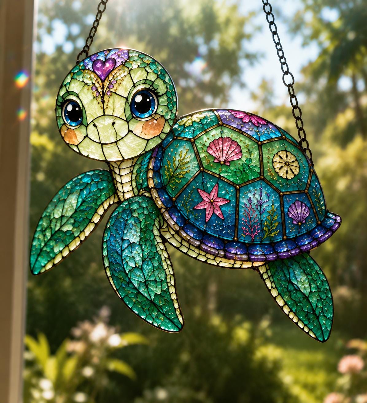 Floral Sea Turtle Suncatcher - Acrylic Window Hanging - image 3