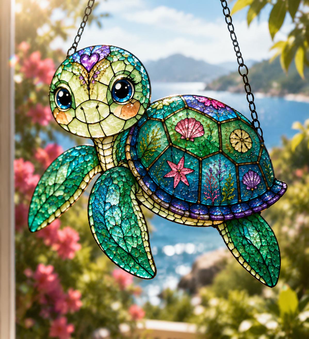 Floral Sea Turtle Suncatcher - Acrylic Window Hanging