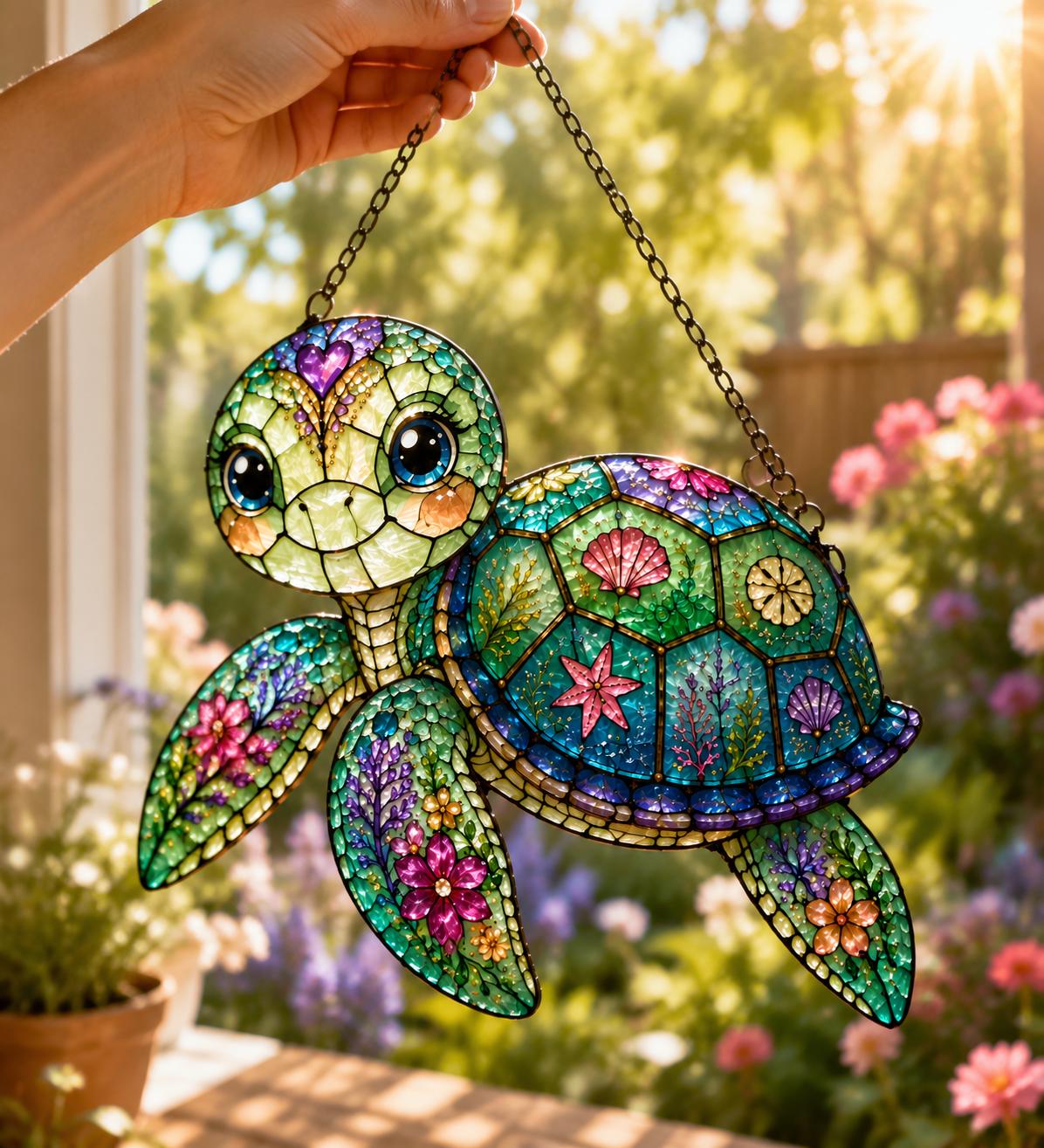 Floral Sea Turtle Suncatcher - Acrylic Window Hanging - image 4