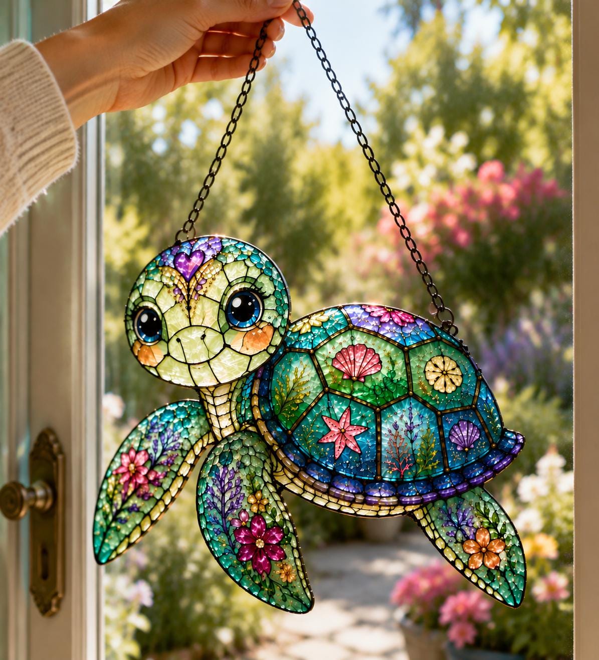 Floral Sea Turtle Suncatcher - Acrylic Window Hanging - image 5