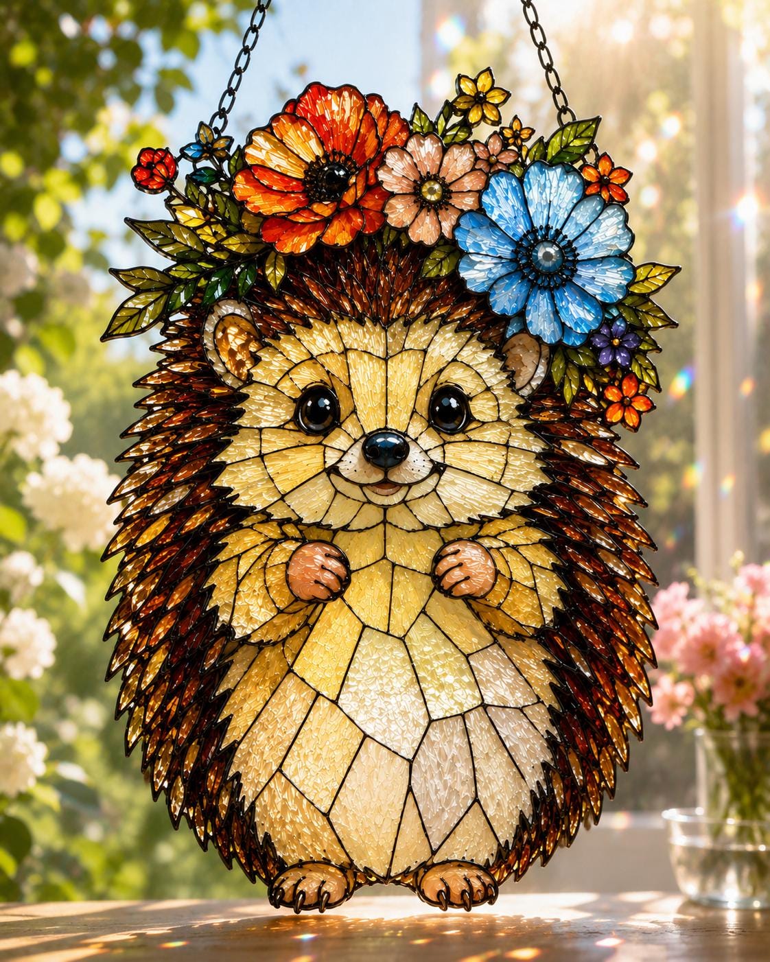 Hedgehog Suncatcher - Floral Acrylic Window Hanging - image 3