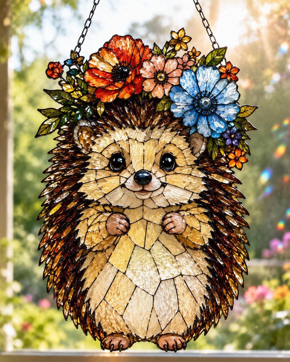 Hedgehog Suncatcher - Floral Acrylic Window Hanging - image 4