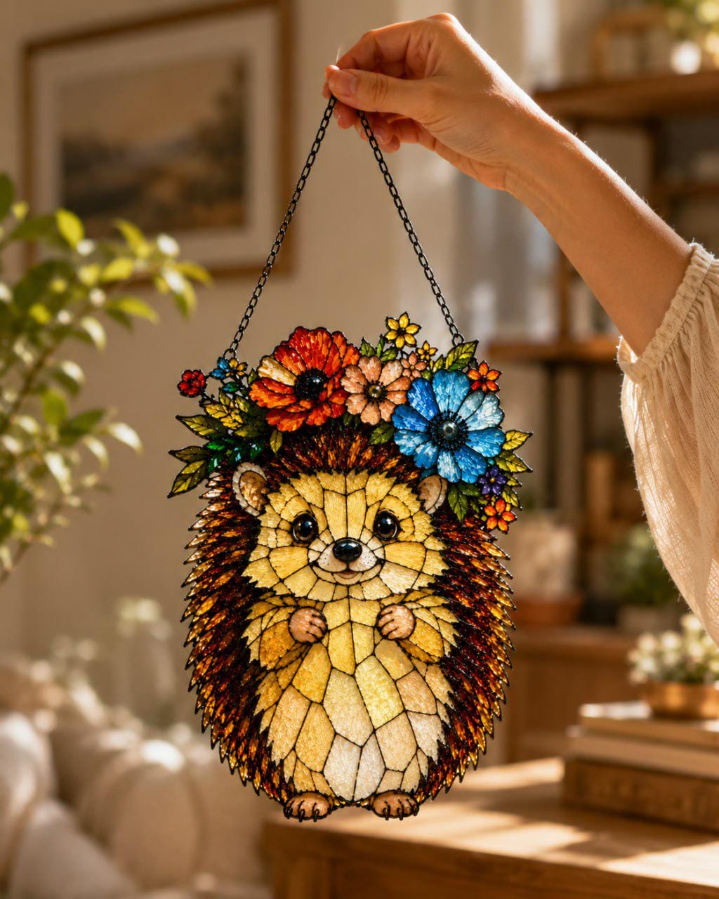 Hedgehog Suncatcher - Floral Acrylic Window Hanging - image 2