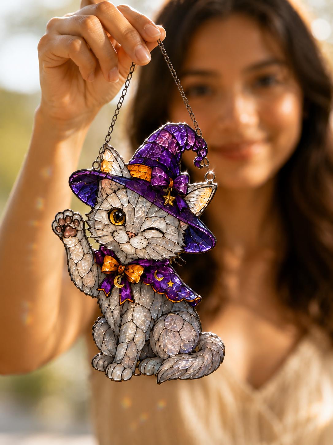 Witchy Kitten Suncatcher - Acrylic Cat Window Hanging - image 4