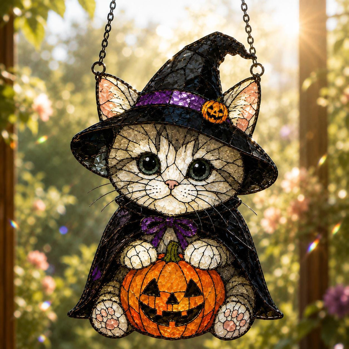 Witch Cat Suncatcher - Halloween Acrylic Window Hanging - image 4