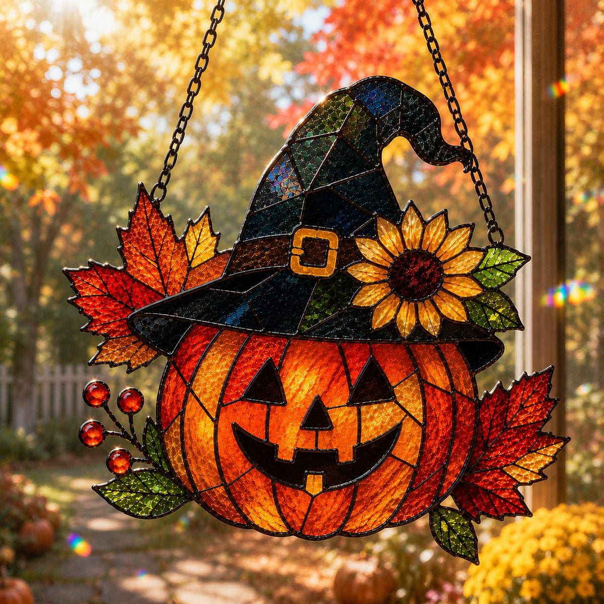 Pumpkin Witch Suncatcher - Halloween Acrylic Window Hanging - image 6