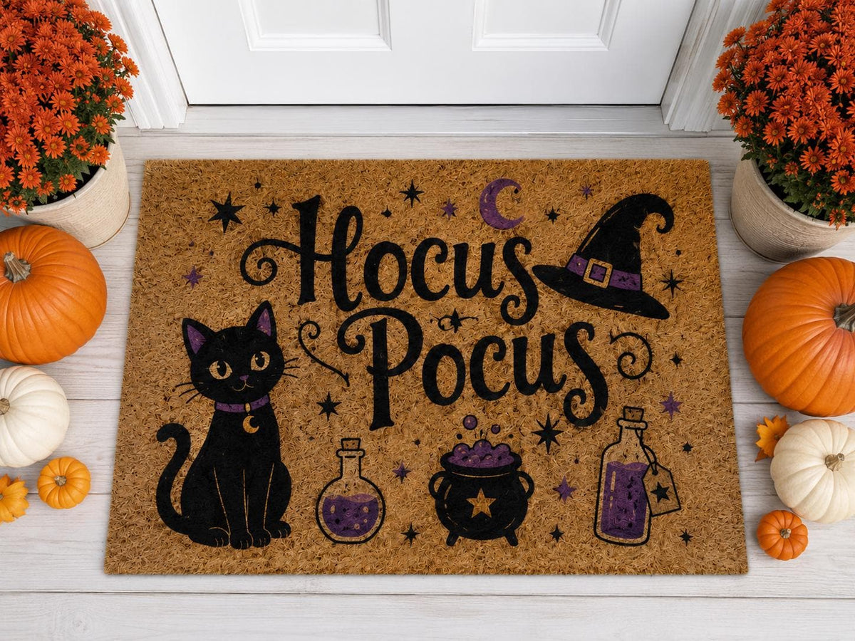 Hocus Pocus Doormat - Black Cat Halloween Coir Mat