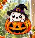 Ghost Pumpkin Suncatcher - Halloween Acrylic Window Hanging
