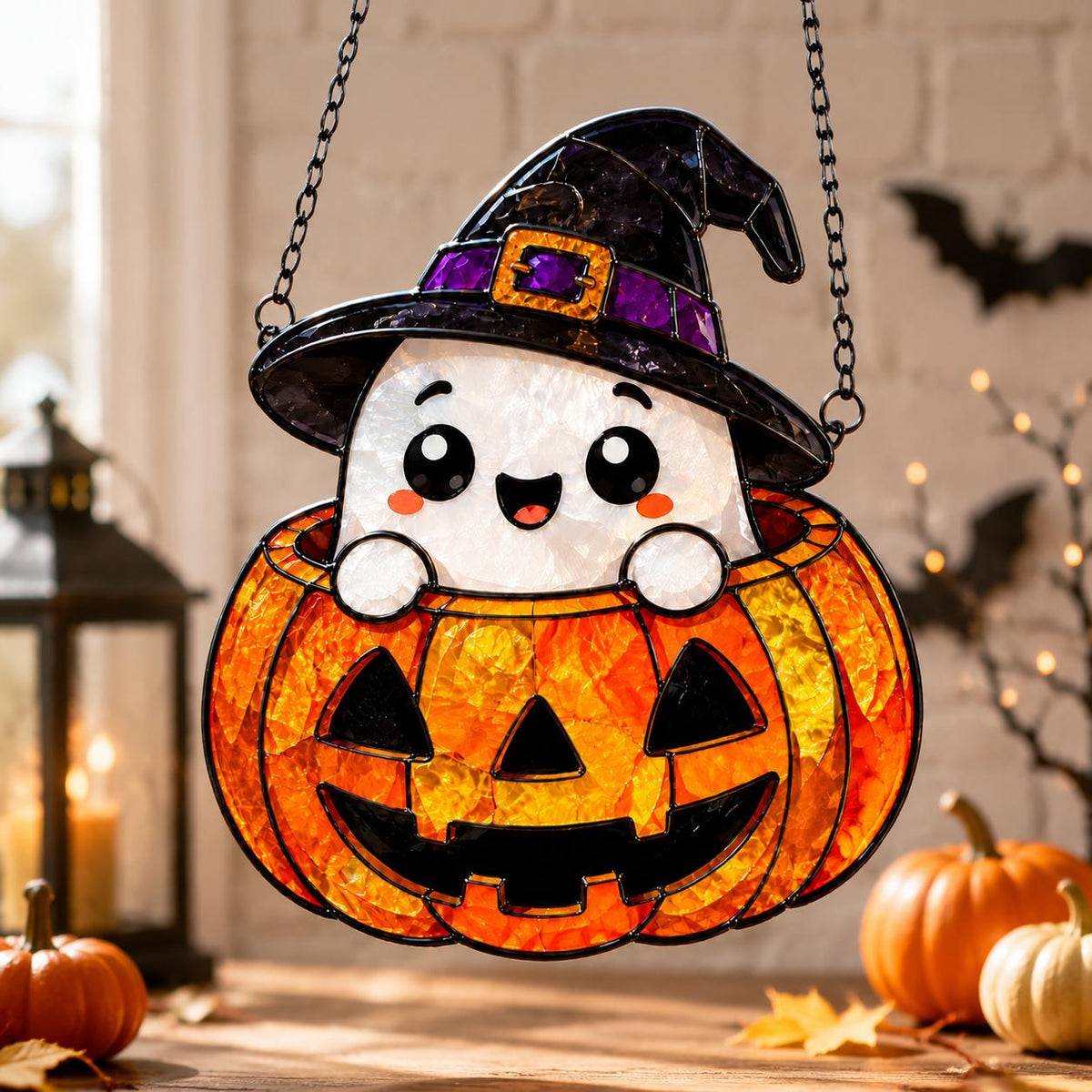 Ghost Pumpkin Suncatcher - Halloween Acrylic Window Hanging - image 3