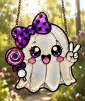 Kawaii Ghost Suncatcher - Cute Halloween Acrylic Window Hanging