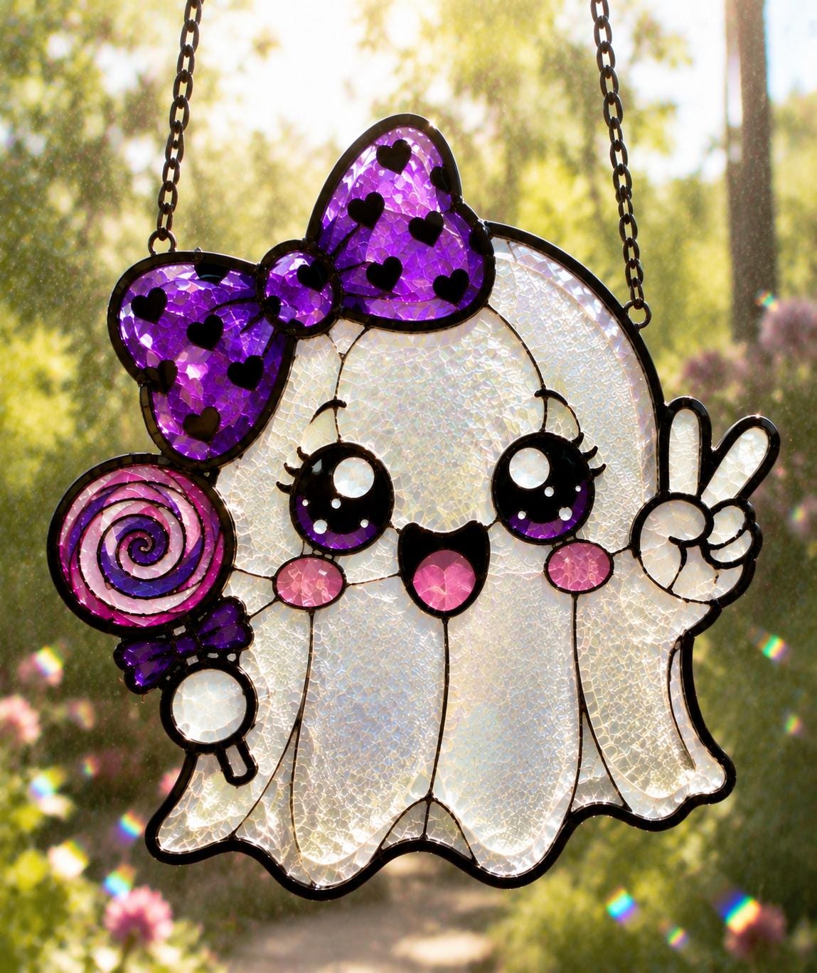 Kawaii Ghost Suncatcher - Cute Halloween Acrylic Window Hanging