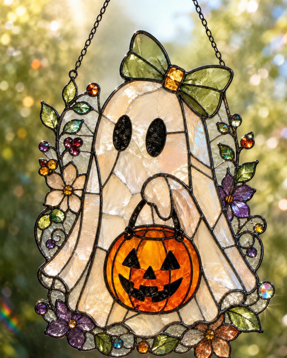 Trick or Treat Ghost Suncatcher - Halloween Acrylic Window Hanging