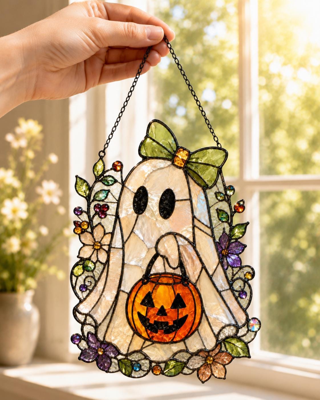 Trick or Treat Ghost Suncatcher - Halloween Acrylic Window Hanging - image 3