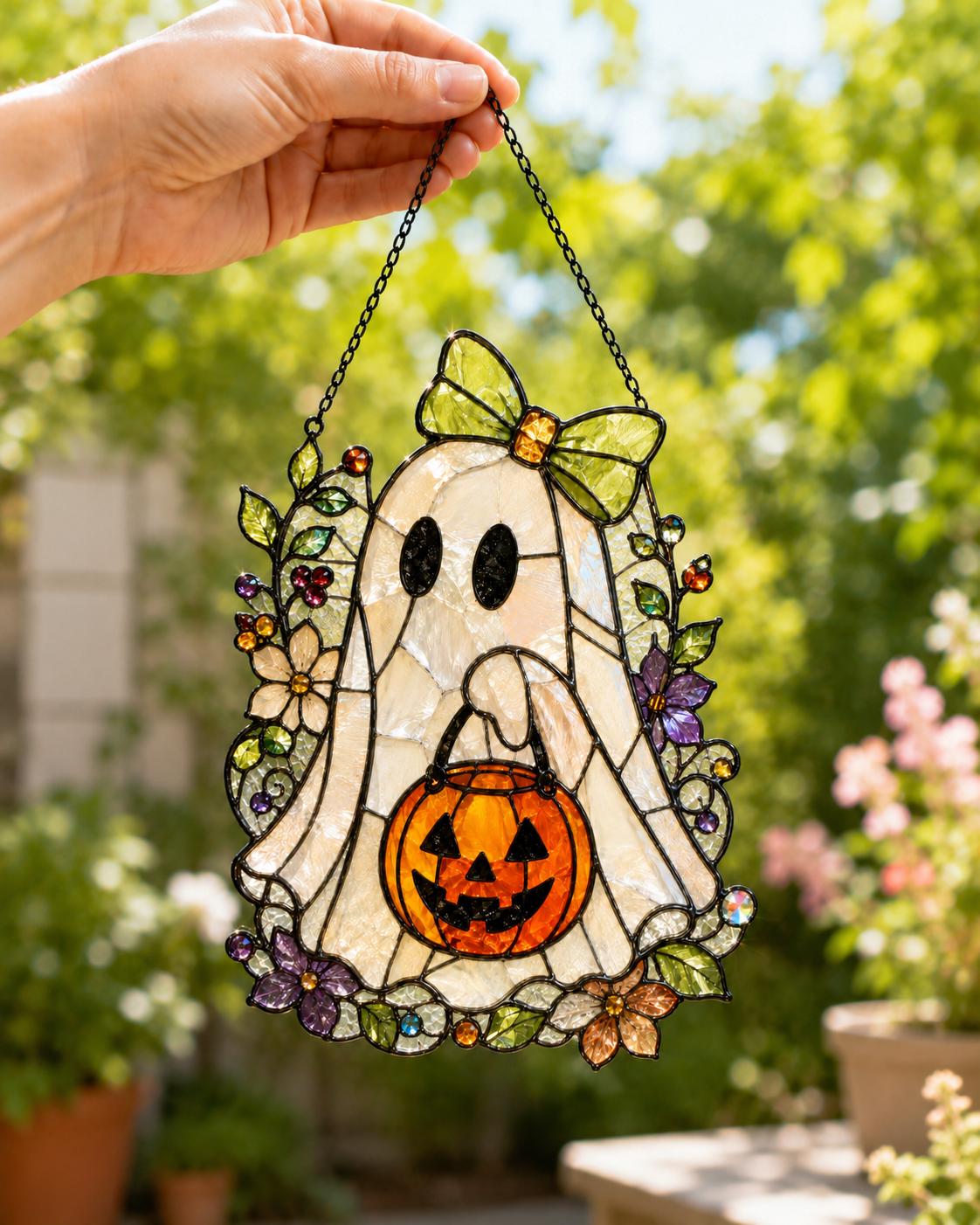 Trick or Treat Ghost Suncatcher - Halloween Acrylic Window Hanging - image 6