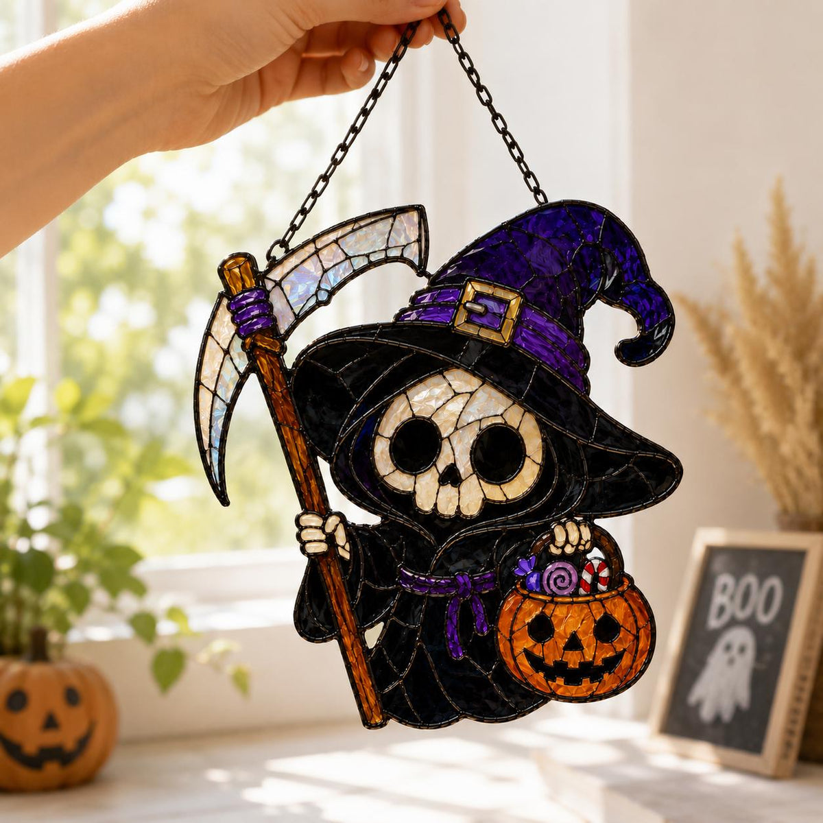 Grim Reaper Suncatcher - Halloween Acrylic Window Hanging - image 2