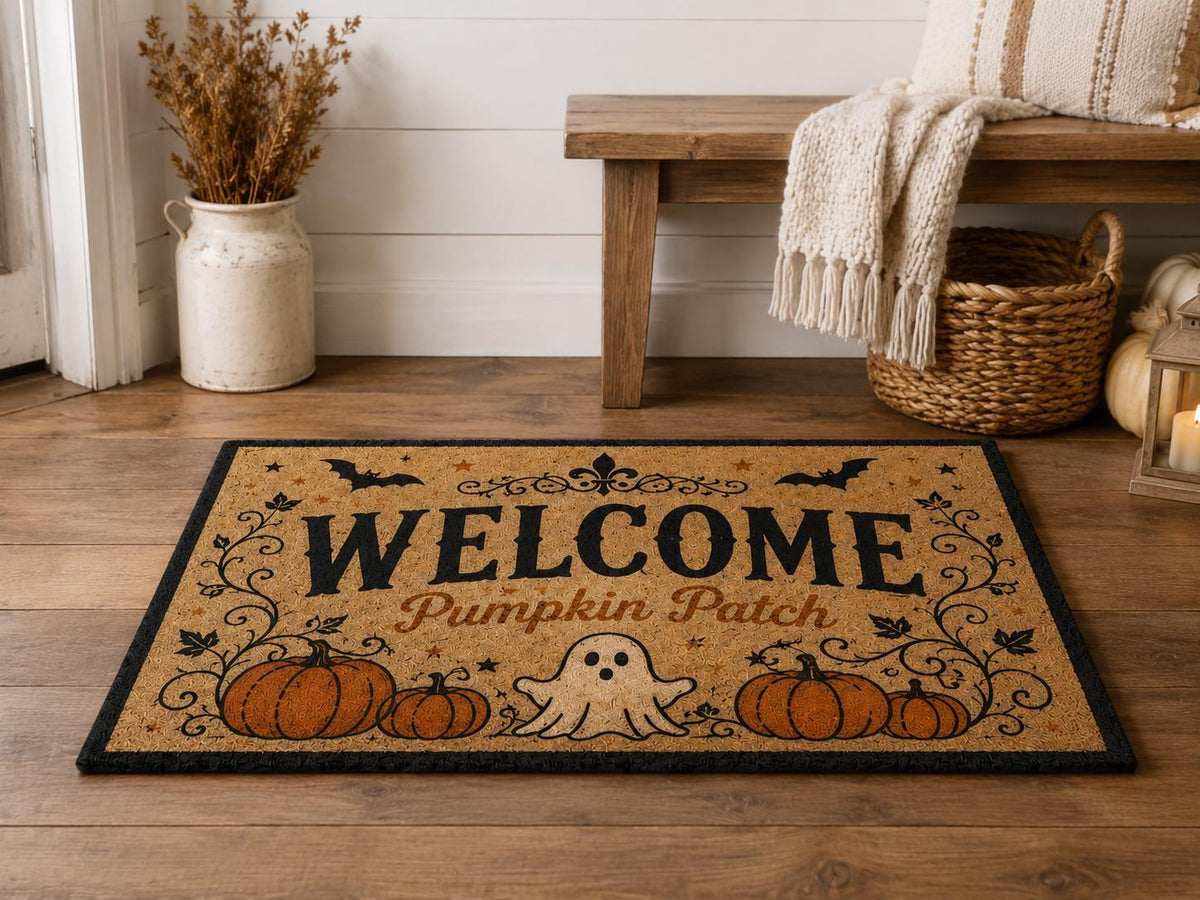 Pumpkin Patch Door Mat - Cute Ghost Halloween Entryway Rug - image 3