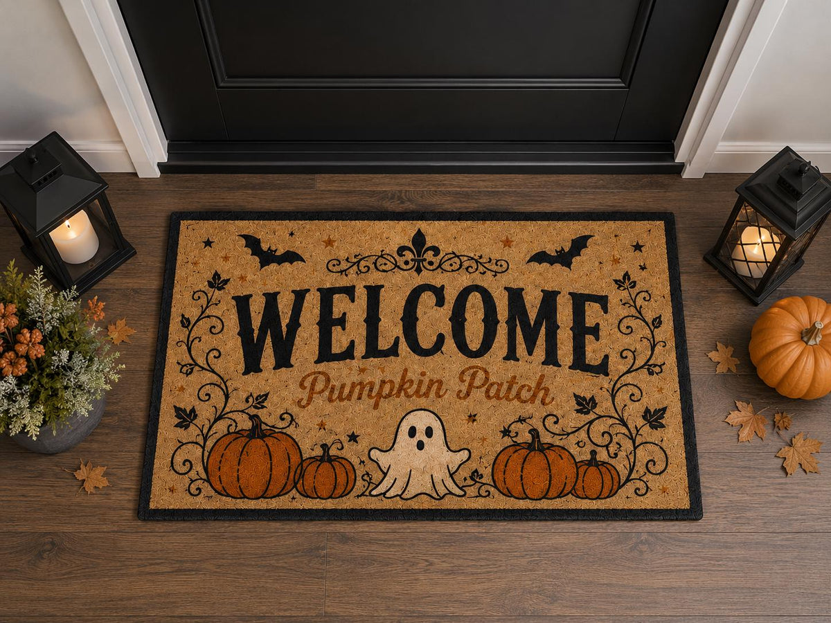 Pumpkin Patch Door Mat - Cute Ghost Halloween Entryway Rug - image 2