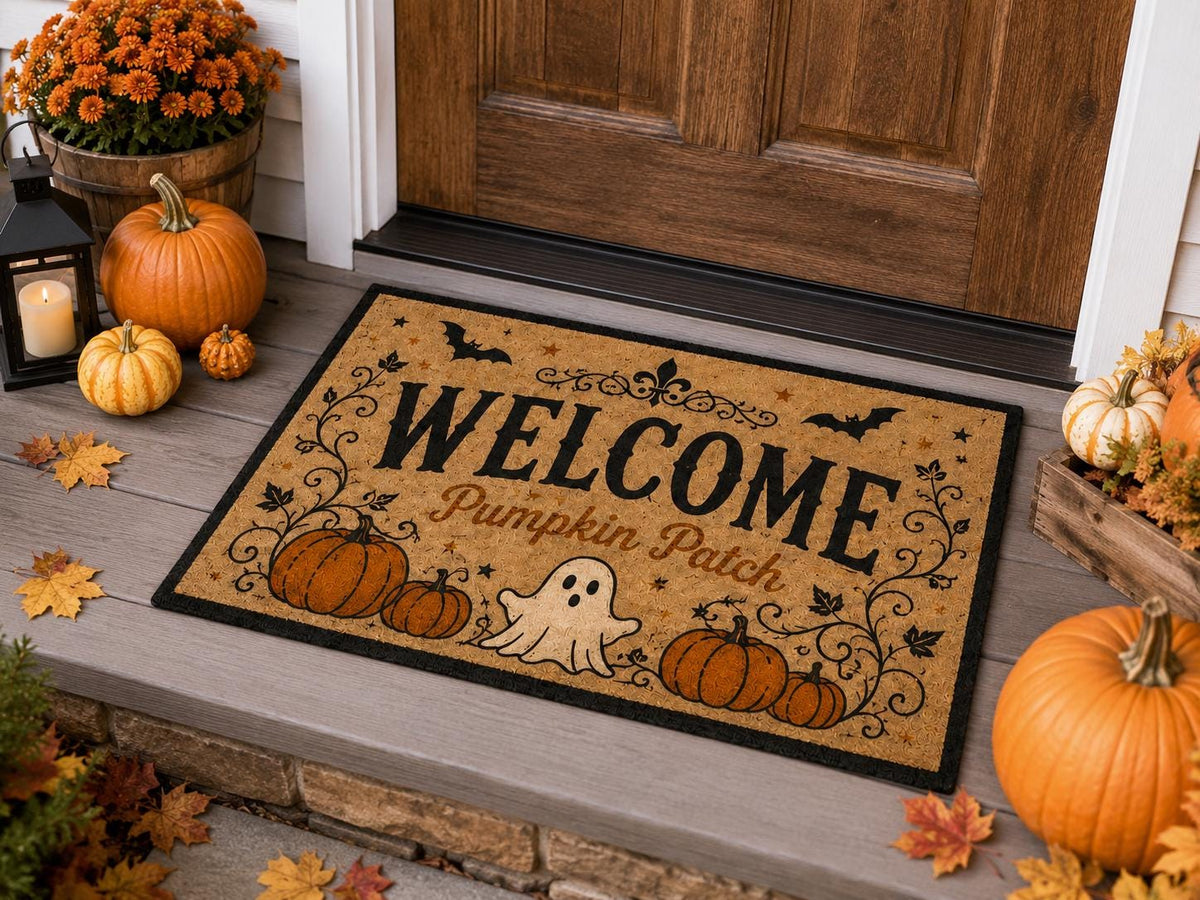 Pumpkin Patch Door Mat - Cute Ghost Halloween Entryway Rug - image 4