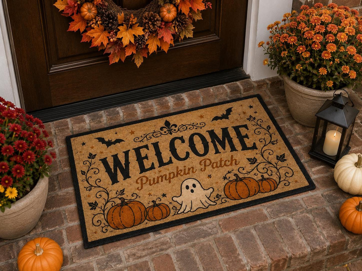 Pumpkin Patch Door Mat - Cute Ghost Halloween Entryway Rug - image 5