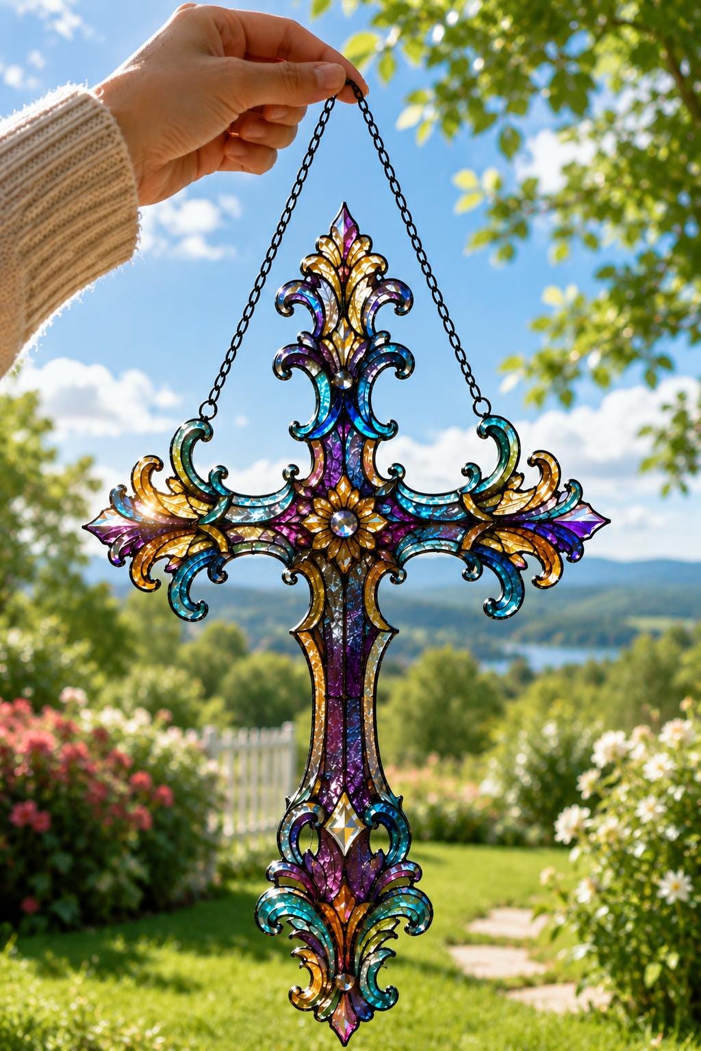 Ornate Cross Suncatcher - Acrylic Window Hanging - image 2
