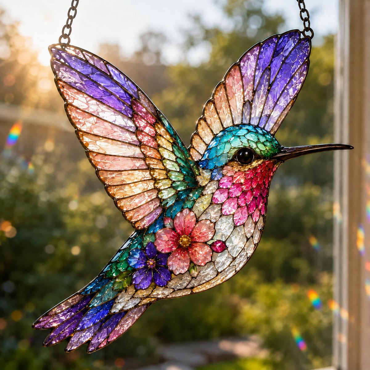Hummingbird Suncatcher - Floral Acrylic Window Hanging - image 4
