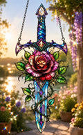 Rose Sword Suncatcher - Gothic Floral Acrylic Window Hanging