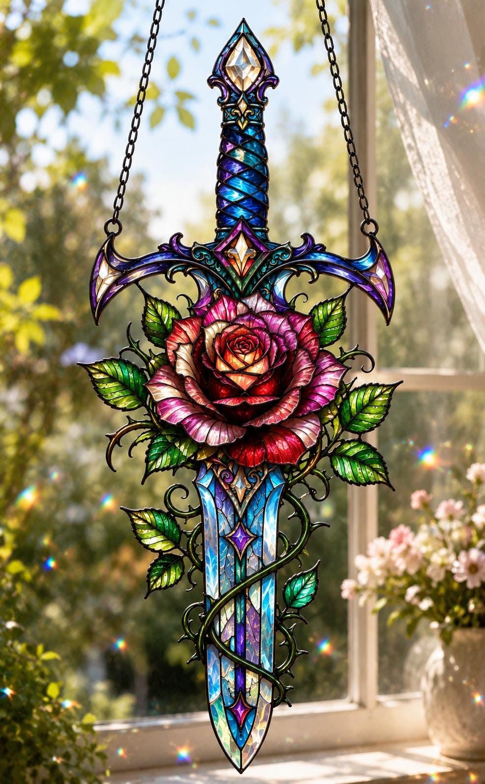 Rose Sword Suncatcher - Gothic Floral Acrylic Window Hanging - image 2