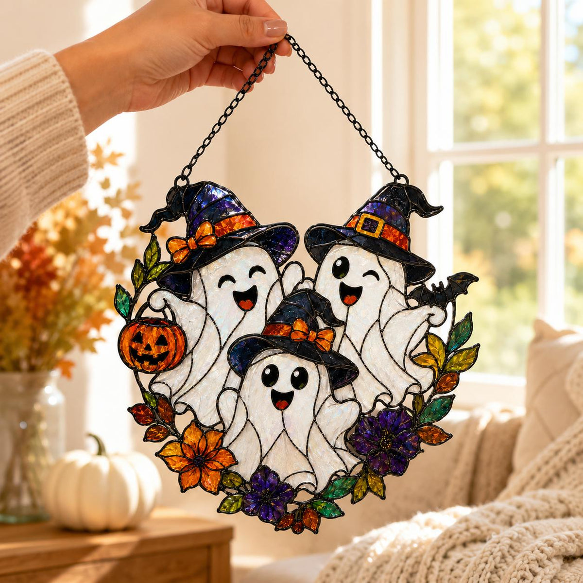 Three Ghost Suncatcher - Halloween Acrylic Window Hanging - image 2
