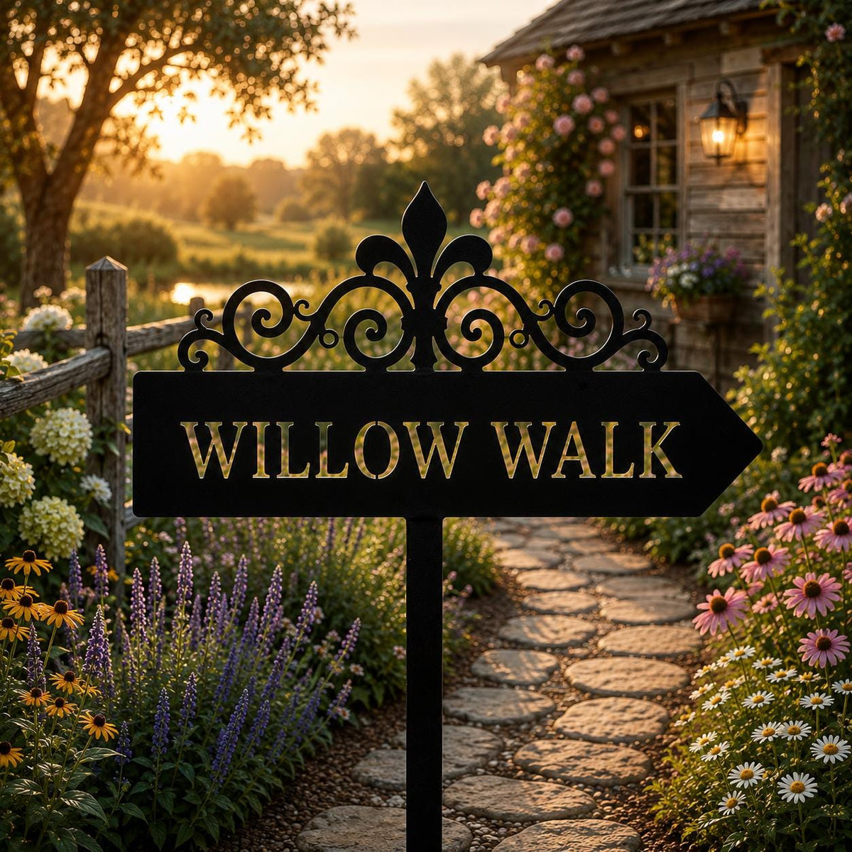 Custom Fleur de Lis Garden Sign - Personalized Metal Direction Stake - image 2