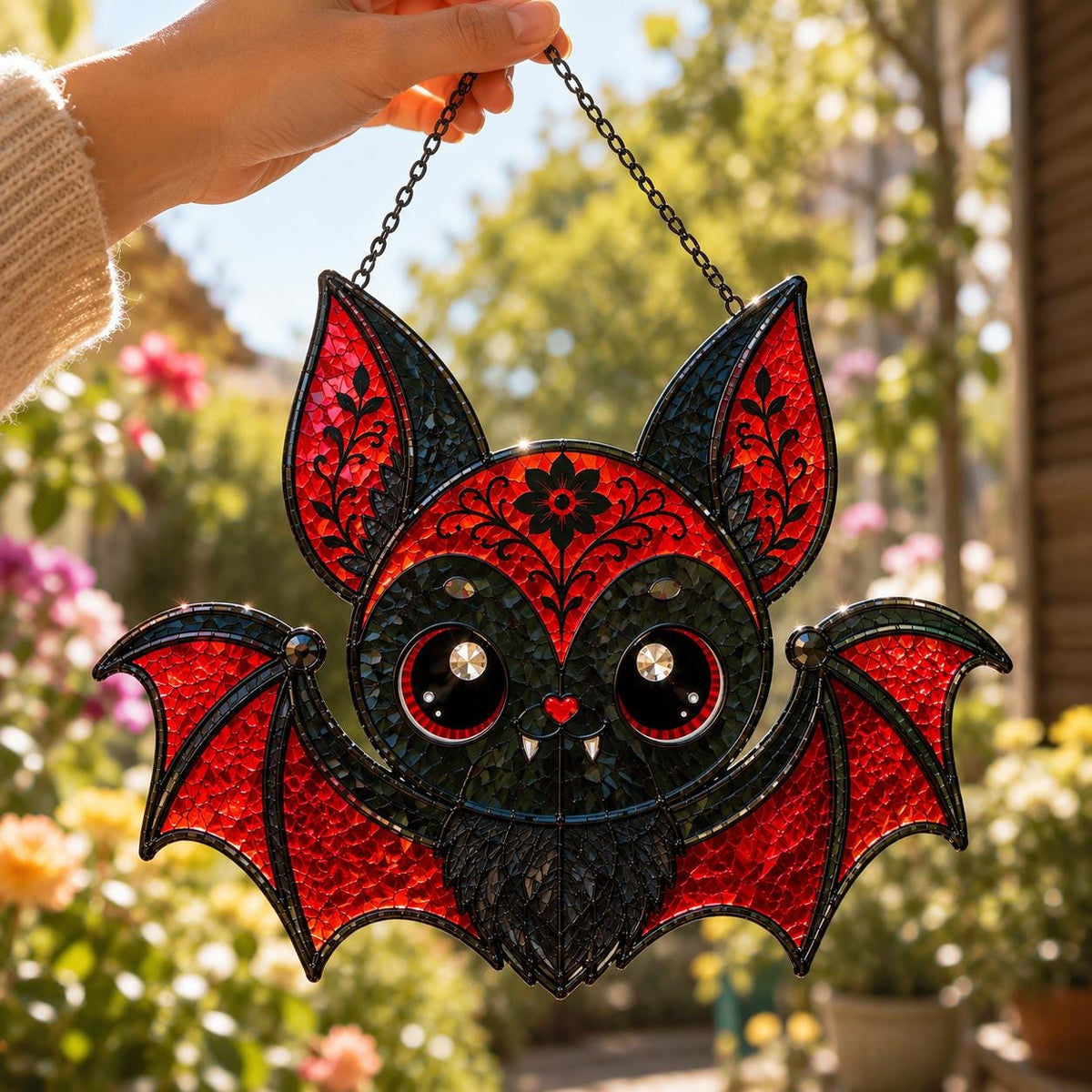 Red Bat Suncatcher - Gothic Acrylic Window Hanging - image 2