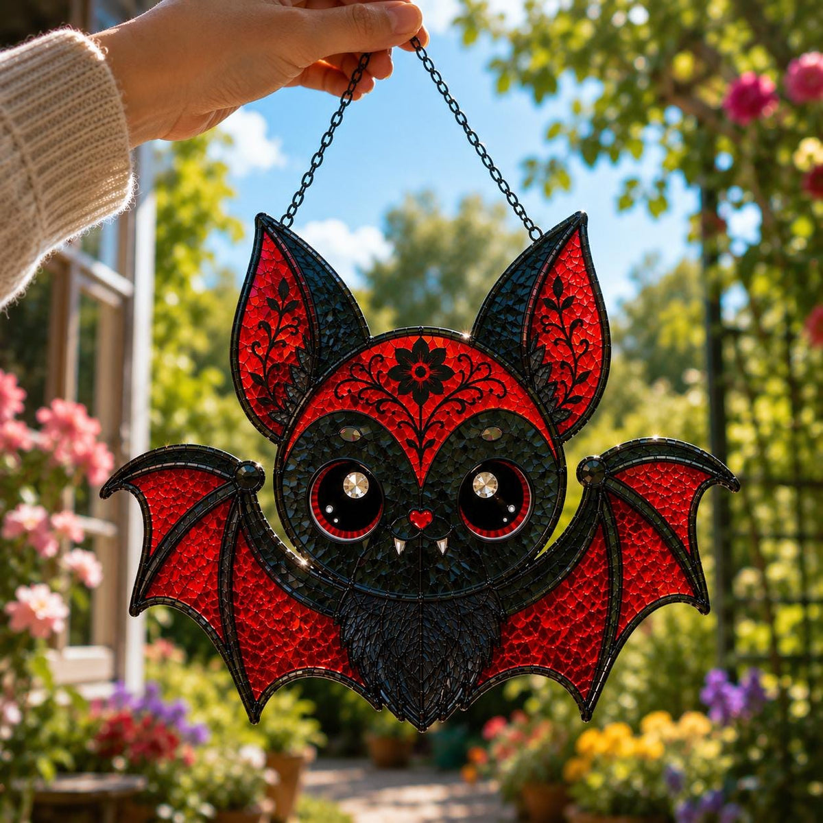 Red Bat Suncatcher - Gothic Acrylic Window Hanging - image 5