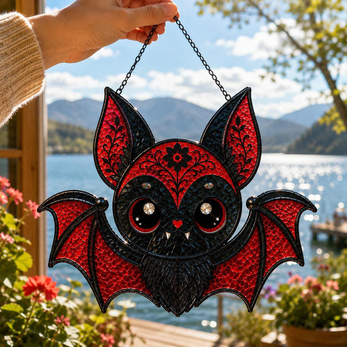 Red Bat Suncatcher - Gothic Acrylic Window Hanging - image 4