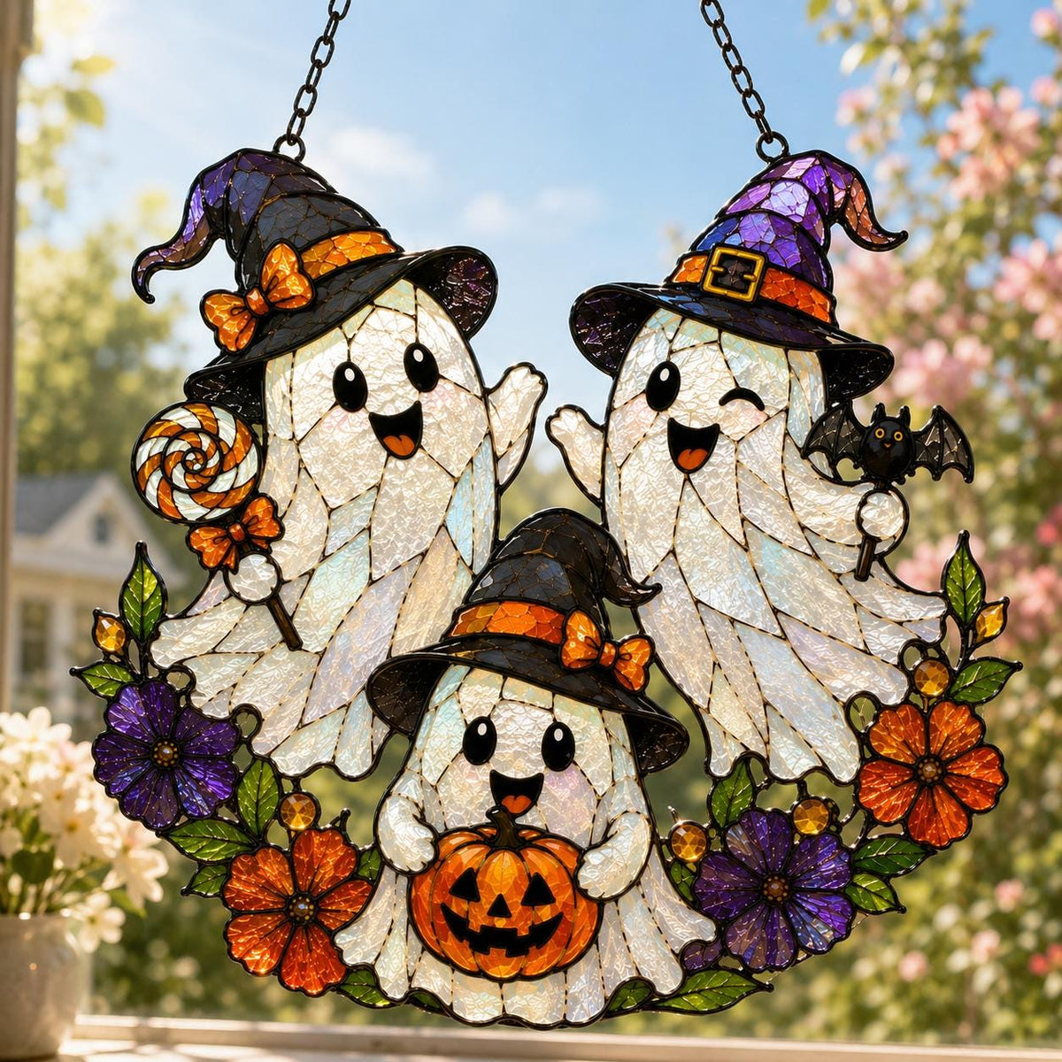 Halloween Ghost Trio Suncatcher - Cute Witch Ghost Acrylic Window Hanging - image 4