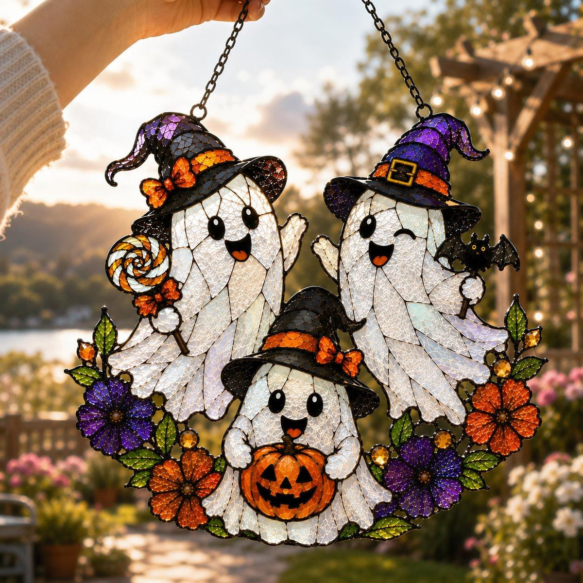 Halloween Ghost Trio Suncatcher - Cute Witch Ghost Acrylic Window Hanging - image 2