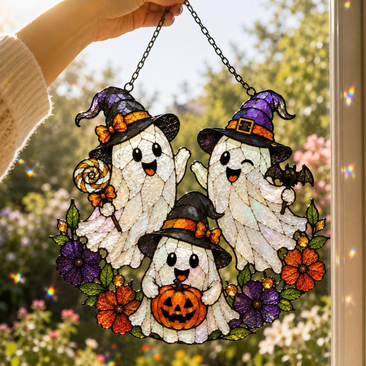Halloween Ghost Trio Suncatcher - Cute Witch Ghost Acrylic Window Hanging - image 3