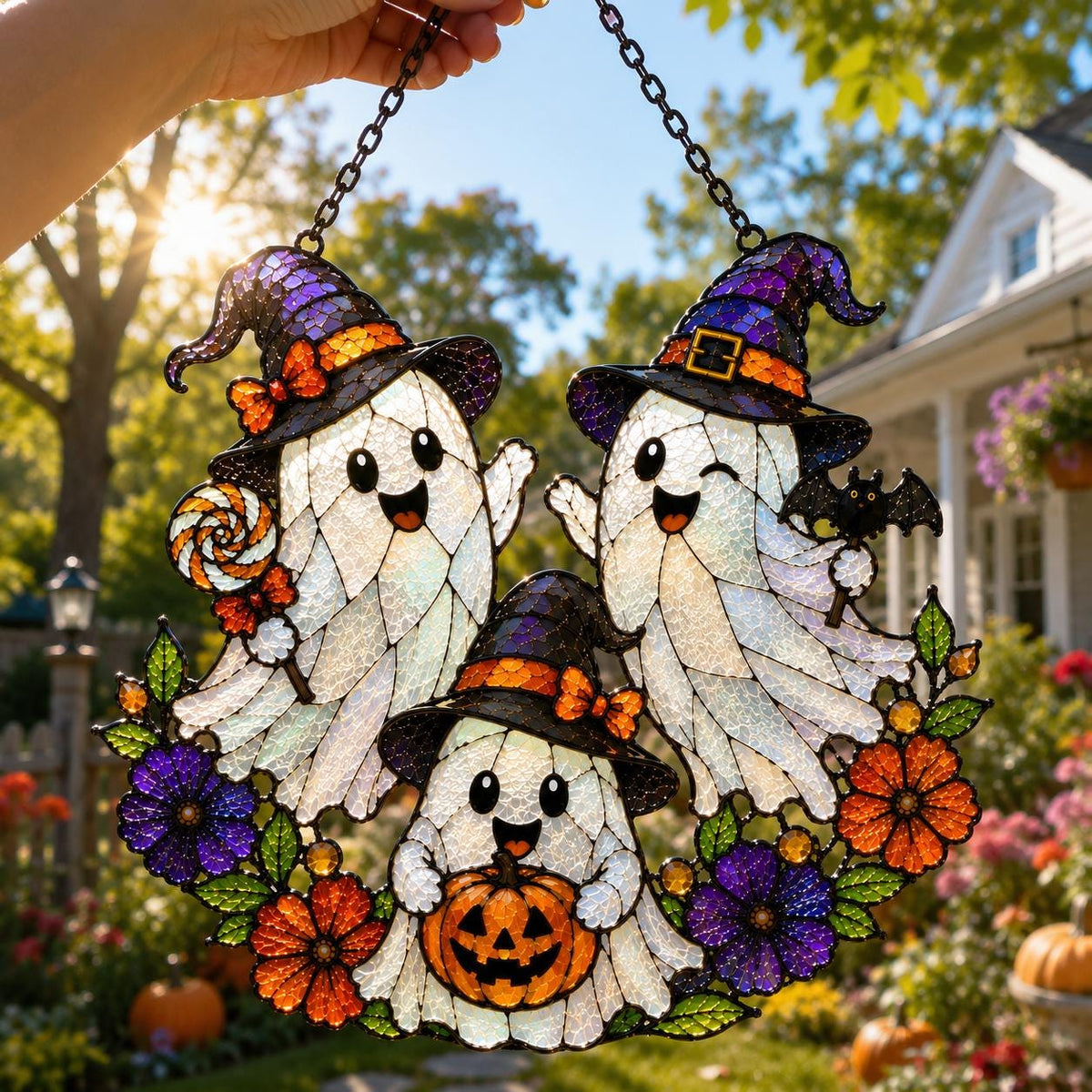 Halloween Ghost Trio Suncatcher - Cute Witch Ghost Acrylic Window Hanging - image 5