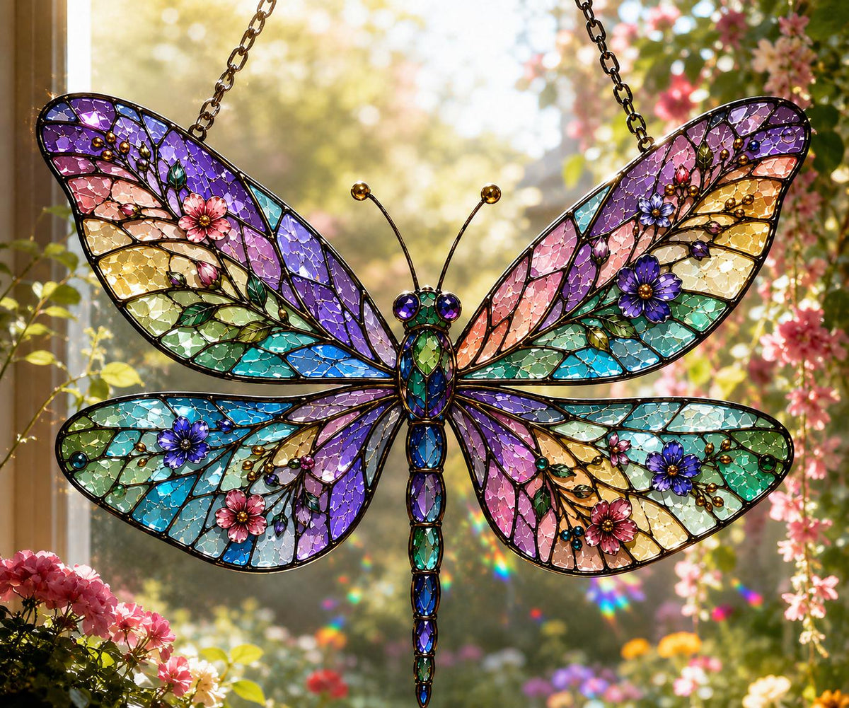 Floral Dragonfly Window Hanging - Acrylic Suncatcher - image 2