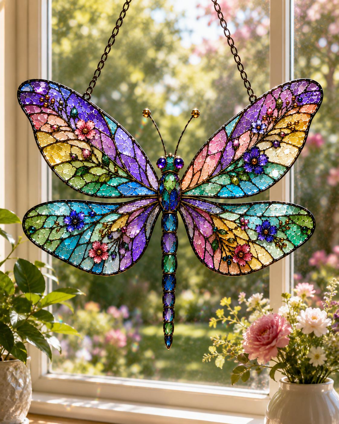 Floral Dragonfly Window Hanging - Acrylic Suncatcher - image 4