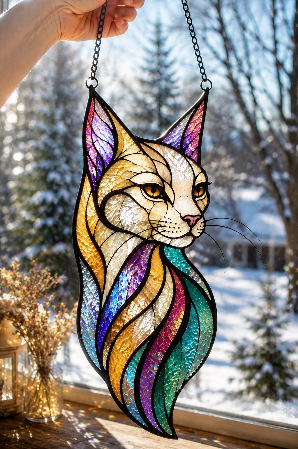 Mystic Feline Suncatcher - Acrylic Cat Window Hanging - image 4